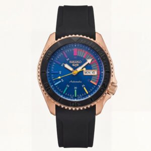 Rose Gold Automatic Dive Men's Watch with Blue Multicolor Dial & Black Sport Strap