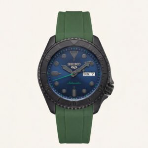 Black Automatic Dive Men's Watch with Blue Dial & Green Strap