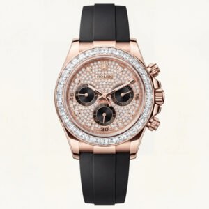 Rose Gold Diamond Bezel Chronograph Watch with Black Rubber Strap