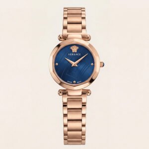 Rose Gold Stainless Steel Case Royal Blue Dial Luxury Medusa Bracelet Watch – Women