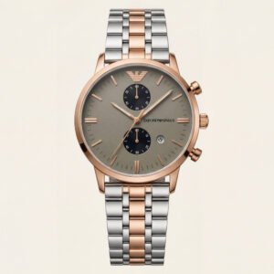 Rose Gold & Silver Chronograph Men's Watch with Olive Grey Dial