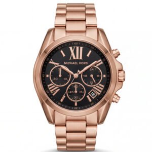 Rose Gold Chronograph Black Dial Roman Numeral Luxury Bracelet Watch – Women