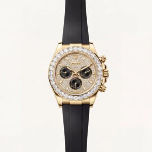 Gold Finish Diamond Bezel Chronograph Watch with Black Rubber Strap
