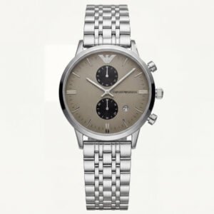 Champagne Grey Chronograph Men's Watch with Full Silver Stainless Steel Bracelet