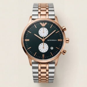 Emerald Green Chronograph Men's Watch with Rose Gold & Silver Dual-Tone Bracelet