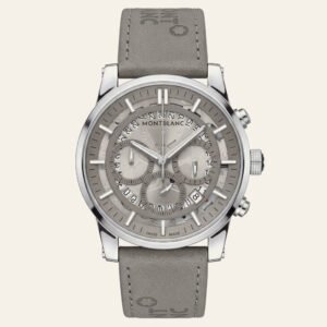 Skeleton Chronograph Silver Dial Leather Strap Men's Watch