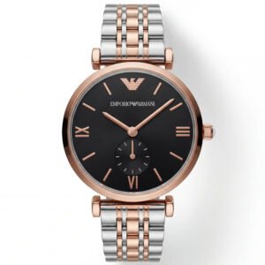 Two-Tone Steel & Rose Gold Black Dial Sub-Second Classic Bracelet Watch – Women