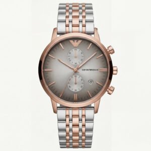 Rose Gold & Silver Chronograph Men's Watch with Slate Grey Sunburst Dial