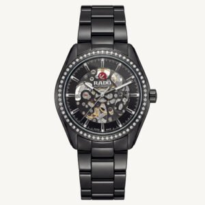 Men's Premium Skeleton Automatic Watch with Crystal Bezel - Black Steel Edition