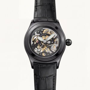 Men's Luxury Skeleton Automatic Watch with Black Leather Strap