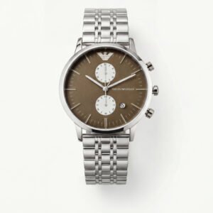 Silver Stainless Steel Chronograph Men's Watch with Mocha Brown Dial