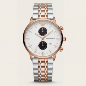 Rose Gold & Silver Dual-Tone Chronograph Men's Watch with White Dial