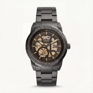 Black Skeleton Automatic Watch with Stainless Steel Bracelet