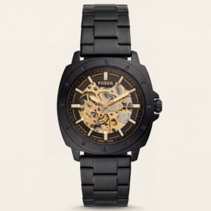 Luxury Skeleton Dial Black Stainless Steel Automatic Watch