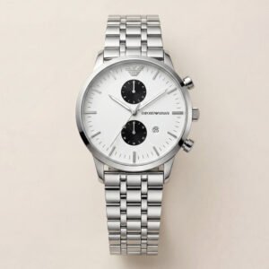 Silver Stainless Steel Chronograph Men's Watch with White Dial