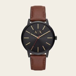Classic Black Dial Minimal Watch with Brown Leather Strap