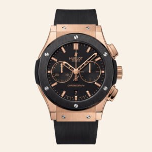 Rose Gold Chronograph Watch - Black Dial with Rubber Strap