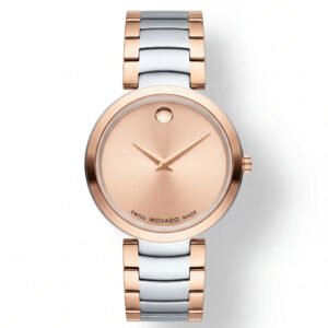 Two-Tone Steel & Rose Gold Minimalist Champagne Sunray Dial Luxury Bracelet Watch – Women