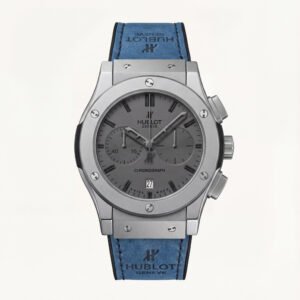 Steel Chronograph Watch - Grey Dial with Blue Leather Strap