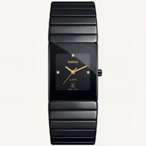 Black Ceramic Rectangular Dress Watch - Diamond Accent Edition