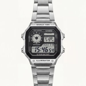 Stainless Steel Digital World Time Watch - Multi-Function Edition