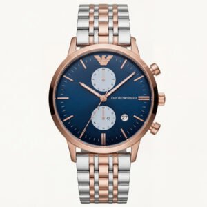 Two-Tone Rose Gold Chronograph Luxury Men's Watch with Deep Blue Dial
