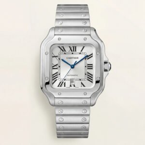 Silver Square Automatic Roman Dial Steel Watch