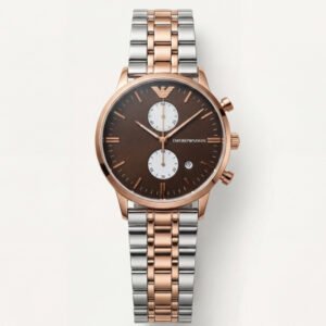 Two-Tone Rose Gold Chronograph Luxury Men's Watch with Chocolate Brown Dial