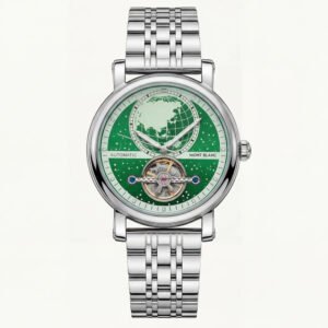 Emerald Green World Dial Open-Heart Automatic Men's Watch