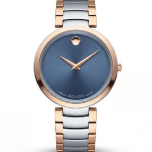 Two-Tone Steel & Rose Gold Minimalist Blue Sunray Dial Luxury Bracelet Watch - Women