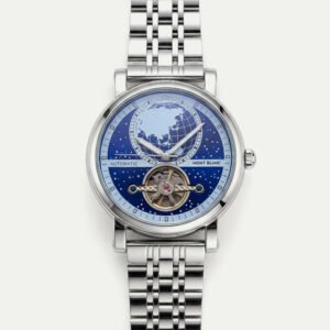 Midnight Blue World Dial Open-Heart Automatic Men's Watch