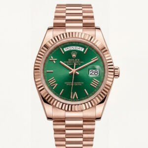Rose Gold Day-Date President-Style Luxury Men's Watch with Emerald Green Dial