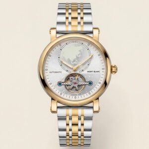 Gold Silver World Dial Open-Heart Automatic Men's Watch