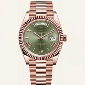 Rose Gold Day-Date President-Style Luxury Men's Watch with Olive Green Dial