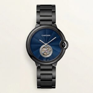 Black Open Heart Luxury Watch with Deep Blue Textured Dial