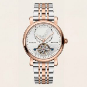 Rose Silver World Time Open-Heart Automatic Men's Watch