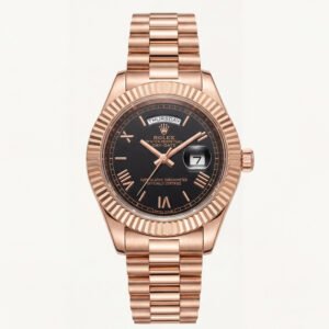 Rose Gold Day-Date President-Style Luxury Men's Watch with Black Dial