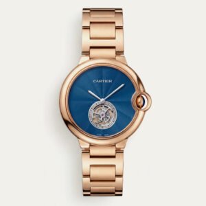 Rose Gold Open Heart Luxury Watch with Blue Textured Dial