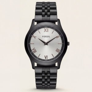 Black Steel Silver Dial Classic Quartz Watch