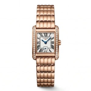 Rose Gold Diamond-Set Rectangular Roman Dial Luxury Bracelet Watch - Women
