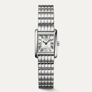 Classic Rectangular Silver Dial Roman Numeral Steel Bracelet Watch - Women