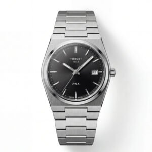 Stainless Steel Integrated Bracelet Black Sunburst Dial Date Watch - Women