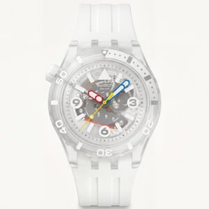 White Transparent Skeleton Dive-Style Men's Watch with Multicolor Hands
