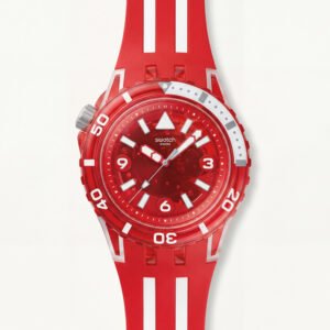 Red Transparent Dive-Style Men's Watch with Sport Silicone Strap