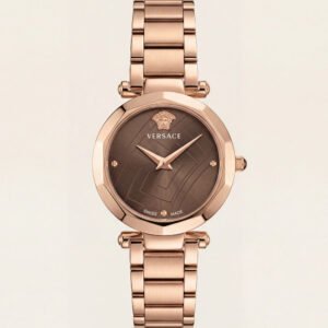 Rose Gold Stainless Steel Case Brown Textured Dial Luxury Medusa Bracelet Watch – Women