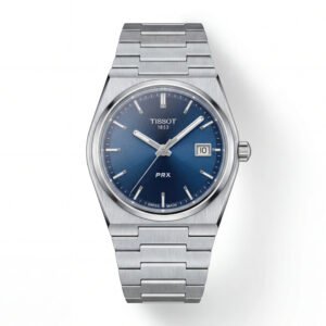 Stainless Steel Integrated Bracelet Blue Sunburst Dial Date Watch