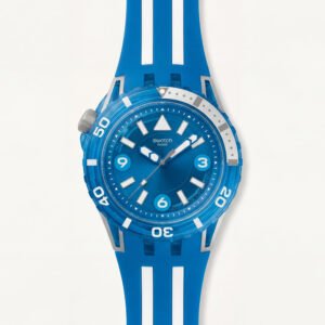 Ocean Blue Transparent Dive-Style Men's Watch with Dual-Line Sport Strap