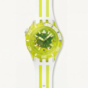 Neon Green Transparent Dive-Style Men's Watch with White Sport Strap