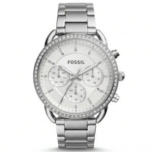 Silver Crystal Bezel Chronograph White Dial Steel Bracelet Watch