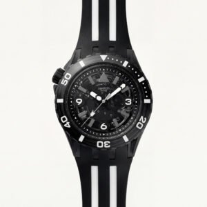 All-Black Skeleton Dive-Style Men's Watch with Silicone Strap